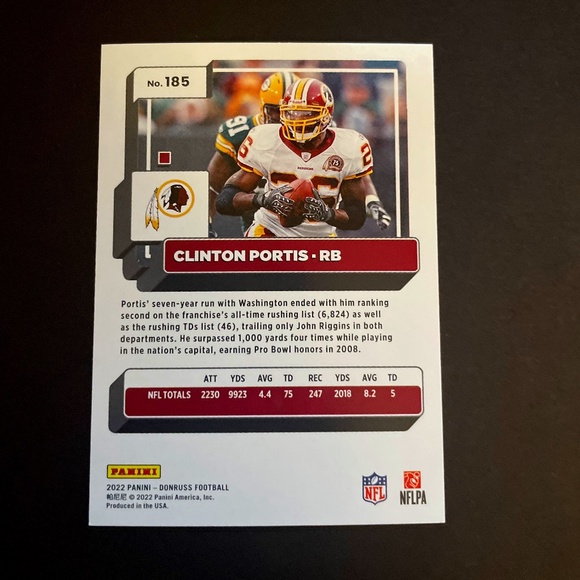 Clinton Portis: Washington Redskins, Running Back 2022 Panini Donruss #185 - Picture 2 of 2